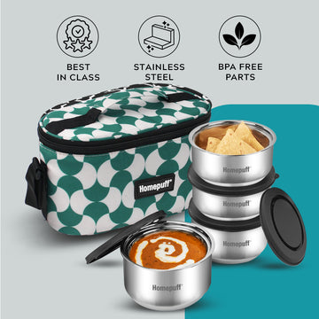 Steel Lunch Box- Set of 4, with Bag- Teal